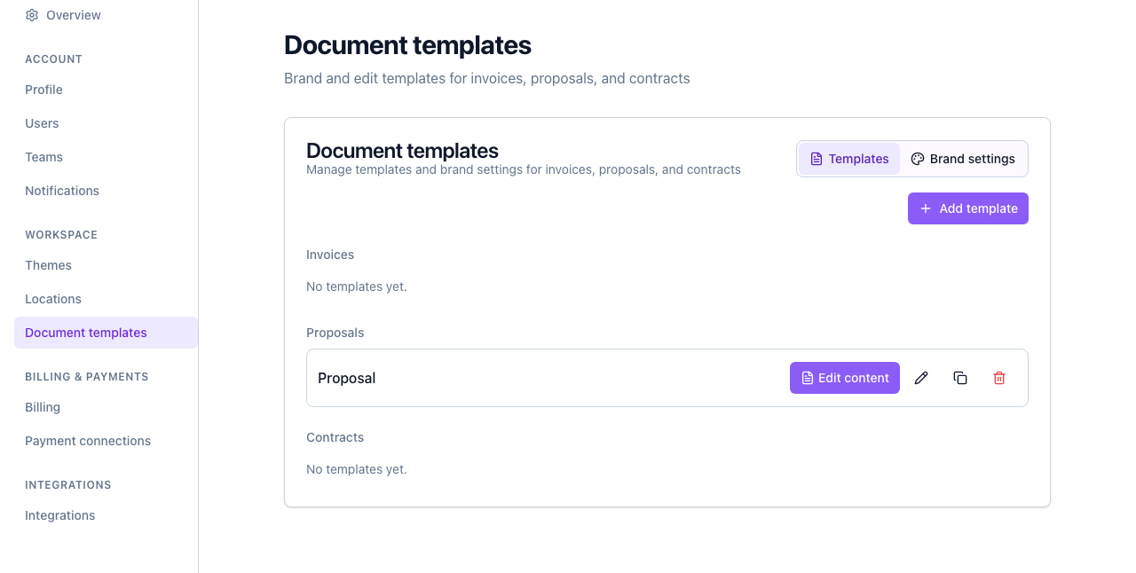 Document templates page